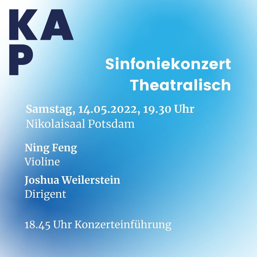 KapPotsdam's tweet photo. Heute laden wir euch ein zu einem doppelten KAP-Debüt:
#Sinfoniekonzert: Theatralisch
Sa 14.05., 19.30 Uhr im #Nikolaisaal
mit #NingFeng und @joshweilerstein
https://t.co/erVpVifL1N
Wir spielen wahrhaft theatralische Werke von #Rossini, #Spohr, @annaclyne und #Haydn. https://t.co/I5X0xK1JO2