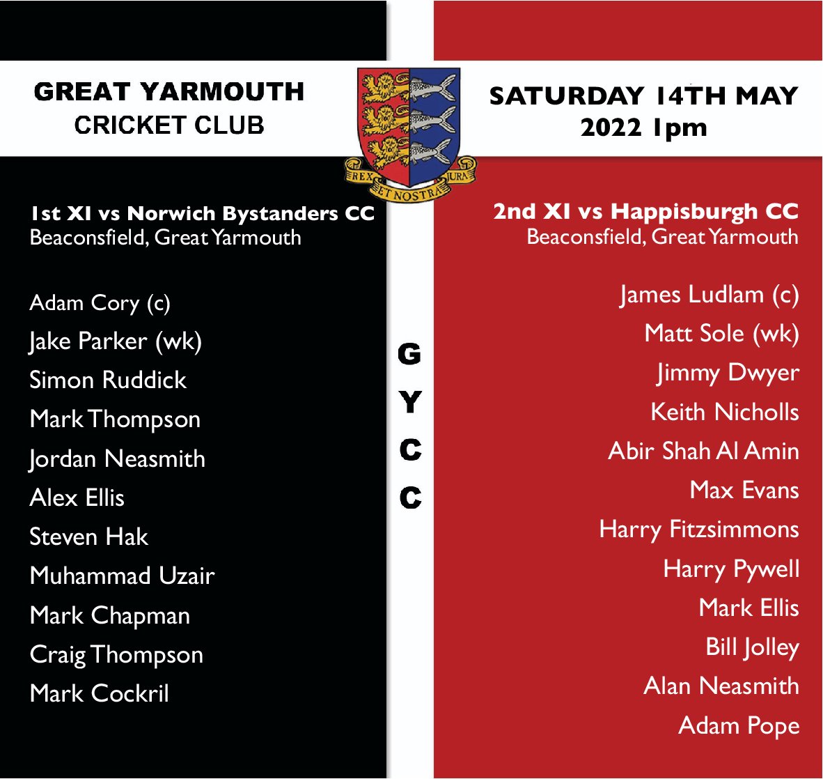 GreatYarmouthCC's tweet photo. ⚫🔴⚪ GAME DAY 🔴⚫⚪
Ten wicket winners from last week the 1sts take on ten wicket winners from last week @bystanderscc
2nds take on Happisburgh on pitch 2
Lovely sunny day ahead, come and say hello if you're free 🌞🏏
#cricket #localcricket #lovecricke #beaco #sunnyday https://t.co/31D07N3YBA