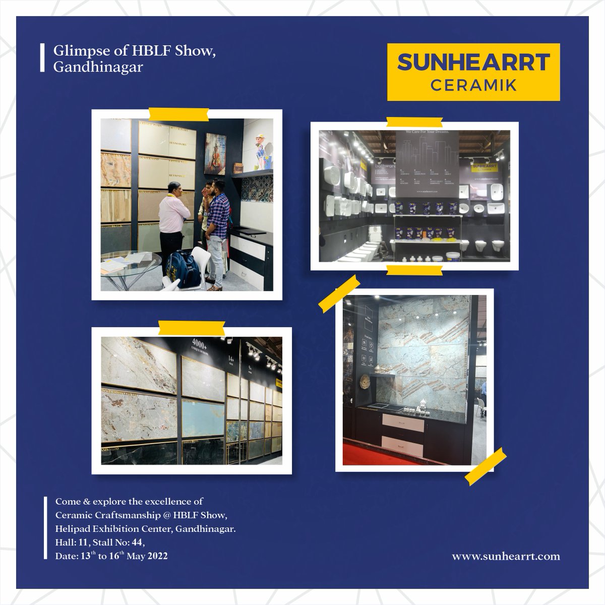 sunhearrt's tweet photo. Glimpse of HBLF Show, Gandhinagar!
Come &amp; explore the excellence of Ceramic Craftsmanship @ HBLF Show, Helipad Exhibition Center, Gandhinagar.  Hall: 11, Stall No: 44, date: 13th to 16th May 2022
#SUnhearrtCeramik #hblf #hblfshow #hblfshow2022 #ceramics #tiles #bathware #india https://t.co/JetjSw0HWR