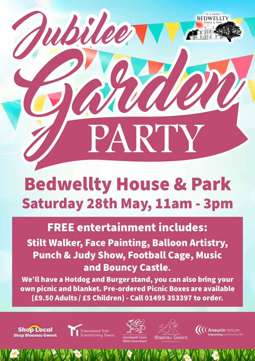 BlaenauGwentCBC's tweet photo. Jubilee Garden Party at Bedwellty House and Park Saturday 28th May, 11am - 3pm. Free entertainment. https://t.co/uYvVoyoATS