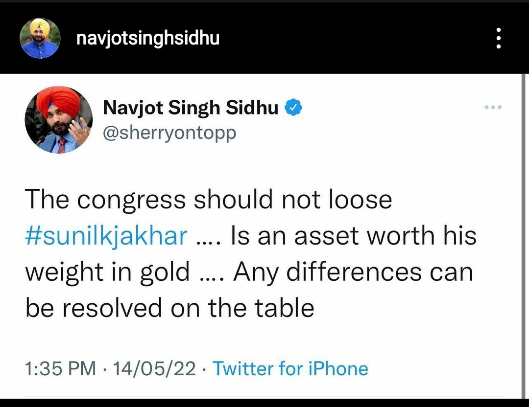 nakulsofat's tweet photo. Timing is Everything.
A Valuable asset @sunilkjakhar, was lost way back by #Congress .
Indeed timing of tweet @sherryontopp and negotiation are too late for any fruitful result.
@INCIndia
#hopingagainsthope for Congress.
#Getwellsooncongress. https://t.co/6P4XoTCU9e