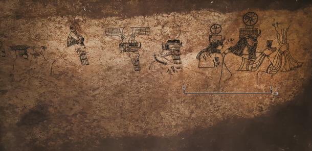 return2assyria's tweet photo. 3,000 y.o. Neo-Assyrian 'divine procession' artwork with Aramaic inscriptions discovered in a subterranean tunnel complex in Southeastern Turkey. https://t.co/8t6jKrJMMM