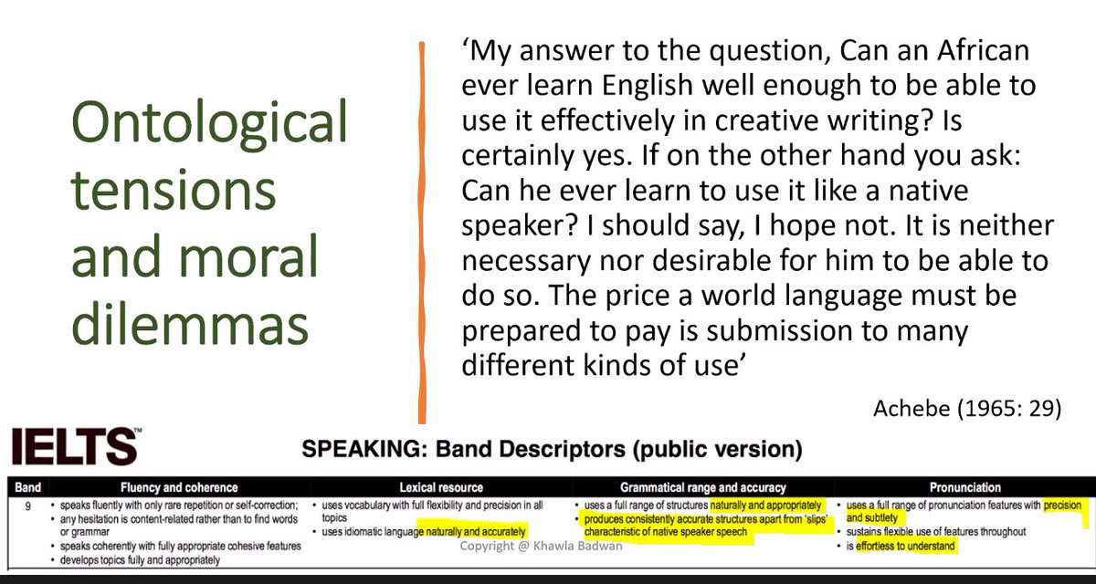 <a href="/KhawlaBadwan/">Dr Khawla Badwan</a> reflects on ontological tensions and moral dilemmas by deconstructing one of the biggest gate keepers of the English language - #IELTS "who decides what's a slip and what's an error?" #NATESOLconference2022 <a href="/NATESOL_Tweets/">NATESOL</a> <a href="/EapForSJ/">EAP for Social Justice 🧡</a> #TESOL #ELT #ESOL #socialjustice