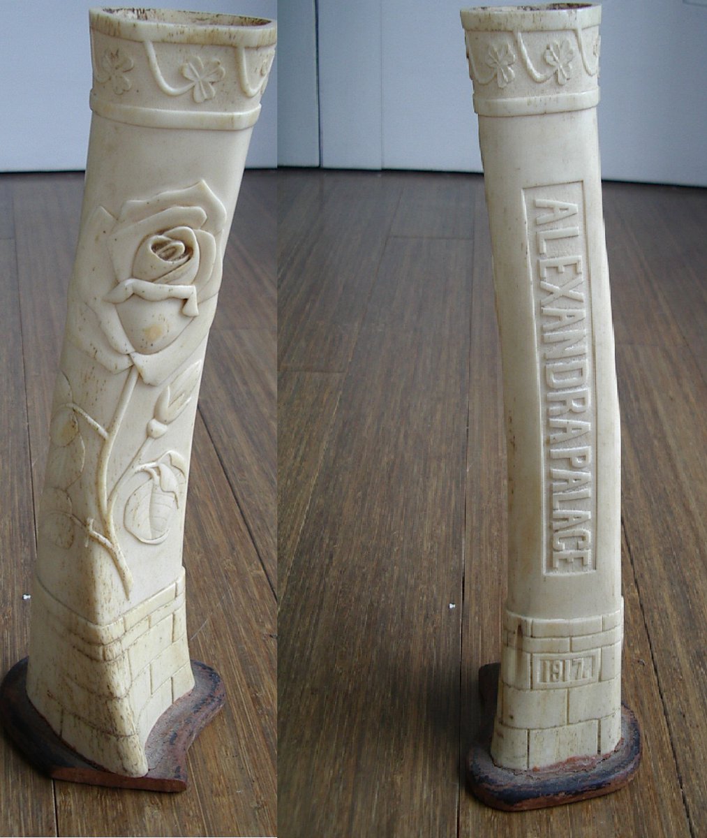 AllyPallyMuseum's tweet photo. 'Trench art' - carved bone vase, by an internee at Alexandra Palace 1917. #trenchart #warwork https://t.co/IBGwJneXjH