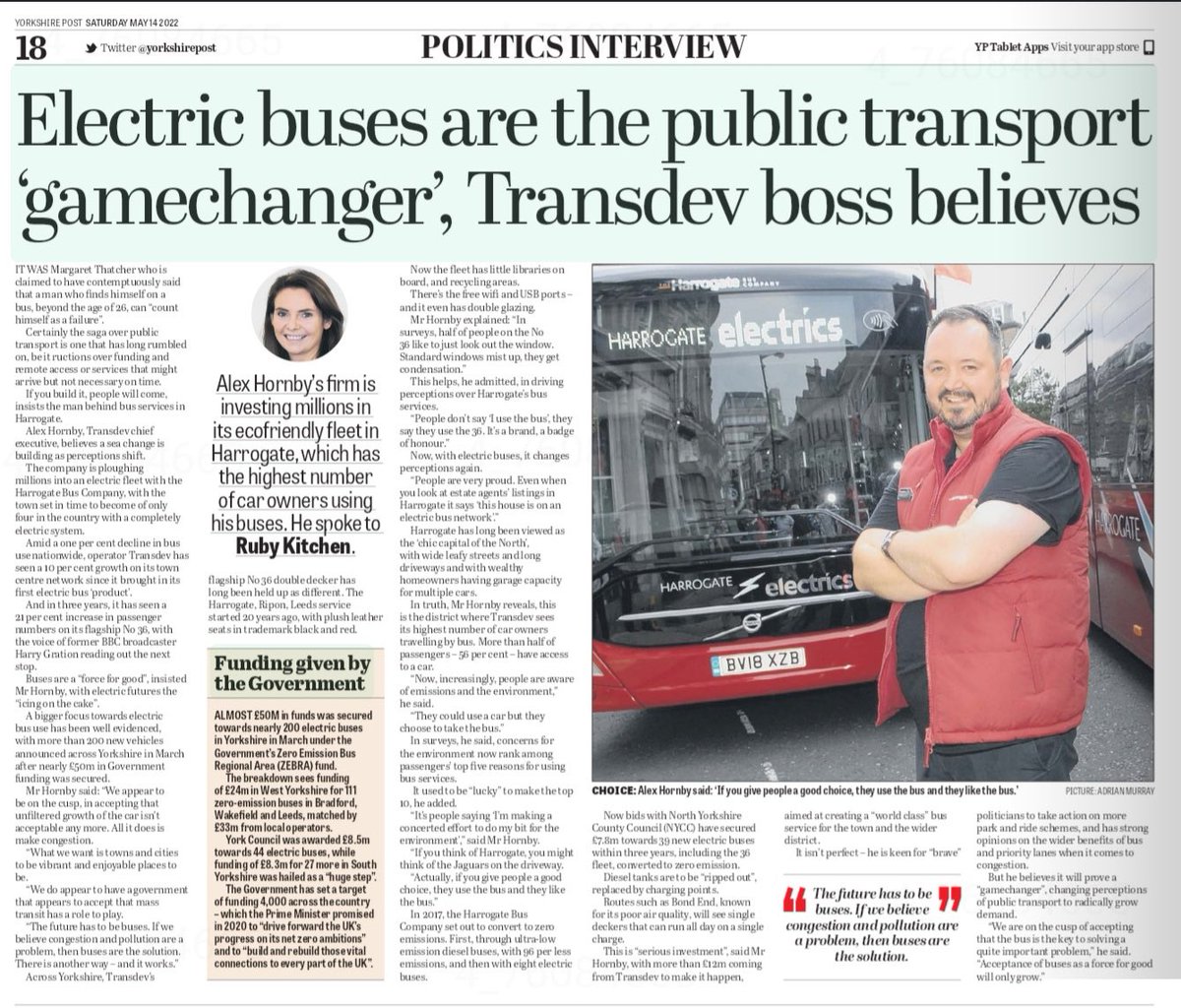 Great positive piece on buses in the Yorkshire Post this morning 🙏