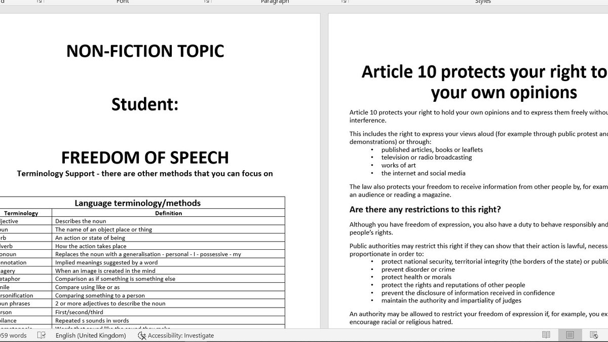 A couple of weeks worth of Non Fiction Freedom of Speech themed work for English Lang Paper 2 skills. Reading and Writing, if useful <a href="/Team_English1/">Team English</a> 
dropbox.com/sh/eqw0mnguglm…