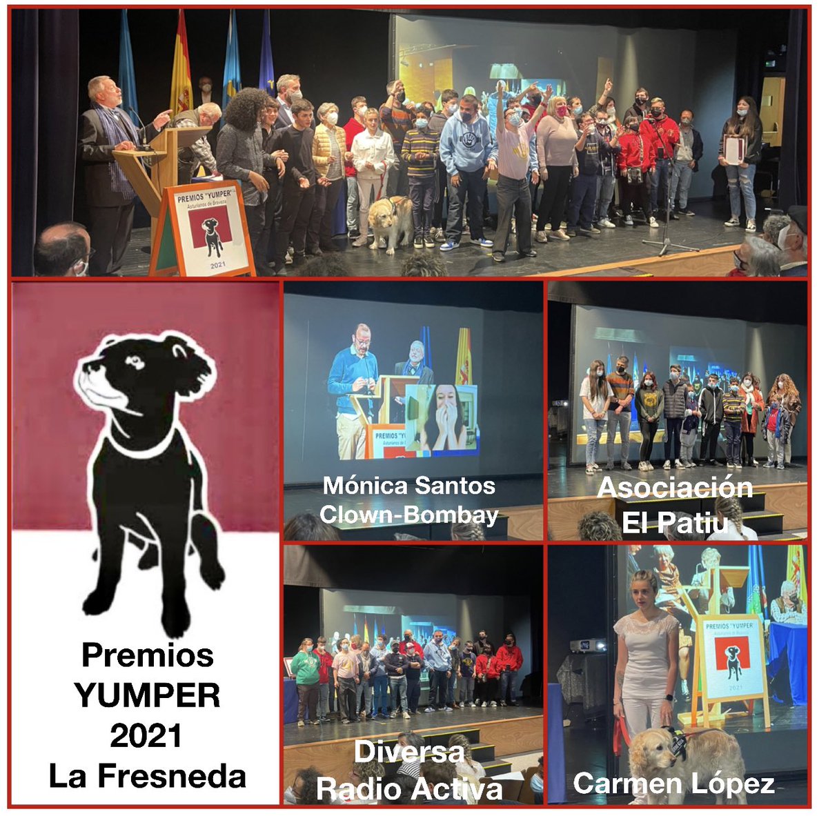 PVLaFresneda's tweet photo. Maravillosa y emotiva gala para entregar los PREMIOS YUMPER 21 Felicitamos a los 4 premiados por sus éxitos y les animamos a continuar con esas vidas que ayer nos enternecieron a todos 🥹💚
#YUMPER #MonicaSantos #diversaradioactiva #asociacionelpatiu #CarmenLopez #pvfresneda #PVF https://t.co/PArLHErRoc