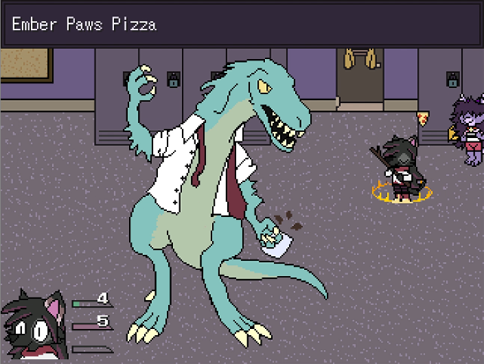 shydogdreams's tweet photo. When things are looking grim, you can summon yourself an @emberpaws for a slice and a quick recovery! 🐉🍕
#screenshotsaturday #rpgmaker #bardsong https://t.co/nOolts9CTi