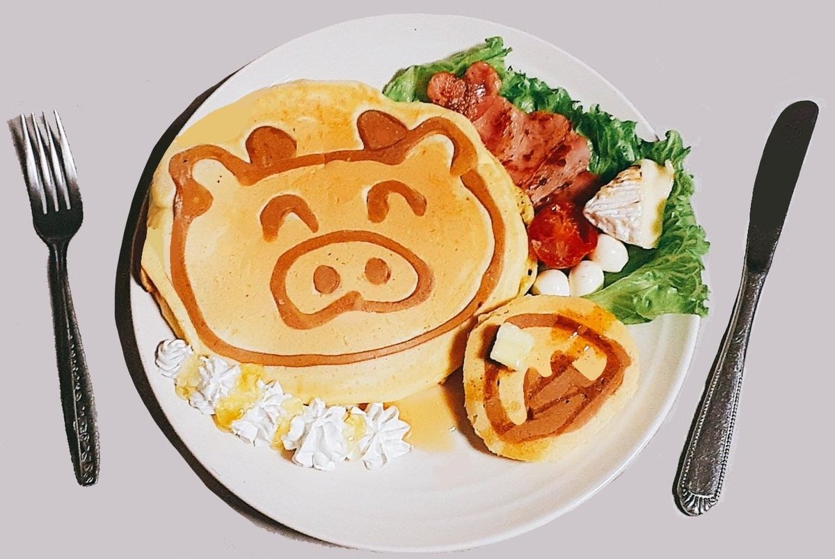 「朝パン遅刻〜っ!🍞

トンちゃんにっこにこで森
〜BLTパンケーキに
    」|なるもちのイラスト