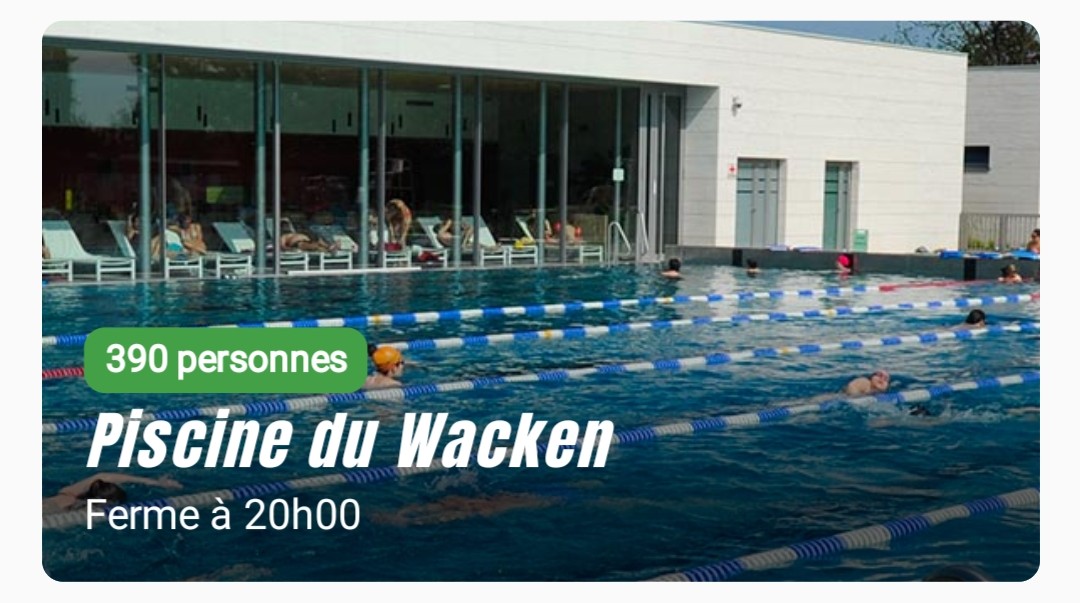 StrasPool's tweet image. ⚠️ Forte affluence à la piscine du Wacken à #Strasbourg! Pour aller nager avec plus de tranquillité, les piscines actuellement les moins fréquentées sont visibles en un coup d'œil dans l'appli #straspool 🏊‍♀️ (#Android &amp;amp; #iOS &amp;amp; straspool.eu)
