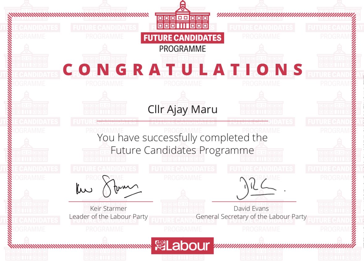 Delighted and proud to have completed the <a href="/UKLabour/">The Labour Party</a> #FutureCandidatesProgramme Working with lots of inspirational people has allowed me to develop and gain valuable insight and knowledge. 
<a href="/CoopParty/">Co-operative Party</a> <a href="/HarrowLabour/">Harrow Labour Party</a> <a href="/GMBPoliticsLDN/">GMB Politics London</a>