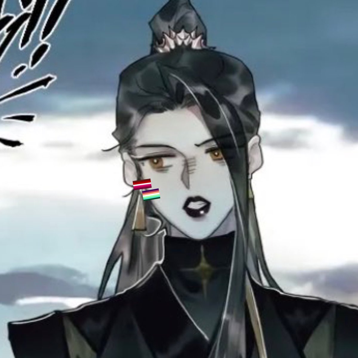 meanlesbiotd's tweet photo. First  mean  lesbian  is  He  Xuan  (he/she)  from  Tian  guan  ci  fu!
She's  a  genderqueer  lesbian  (implied  genderqueer,  lesbian  hc) https://t.co/msqUg0eD9c