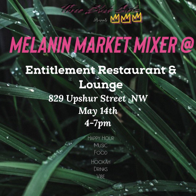 Join us this evening at Entitlement Lounge for our happy hour Melanin Market Mixer! 

Enjoy some great vibes, drinks , and shopping!
See you there!

#MelaninMarket #DMVPopup #DMV #BlackGirlMagic #BlackBusiness