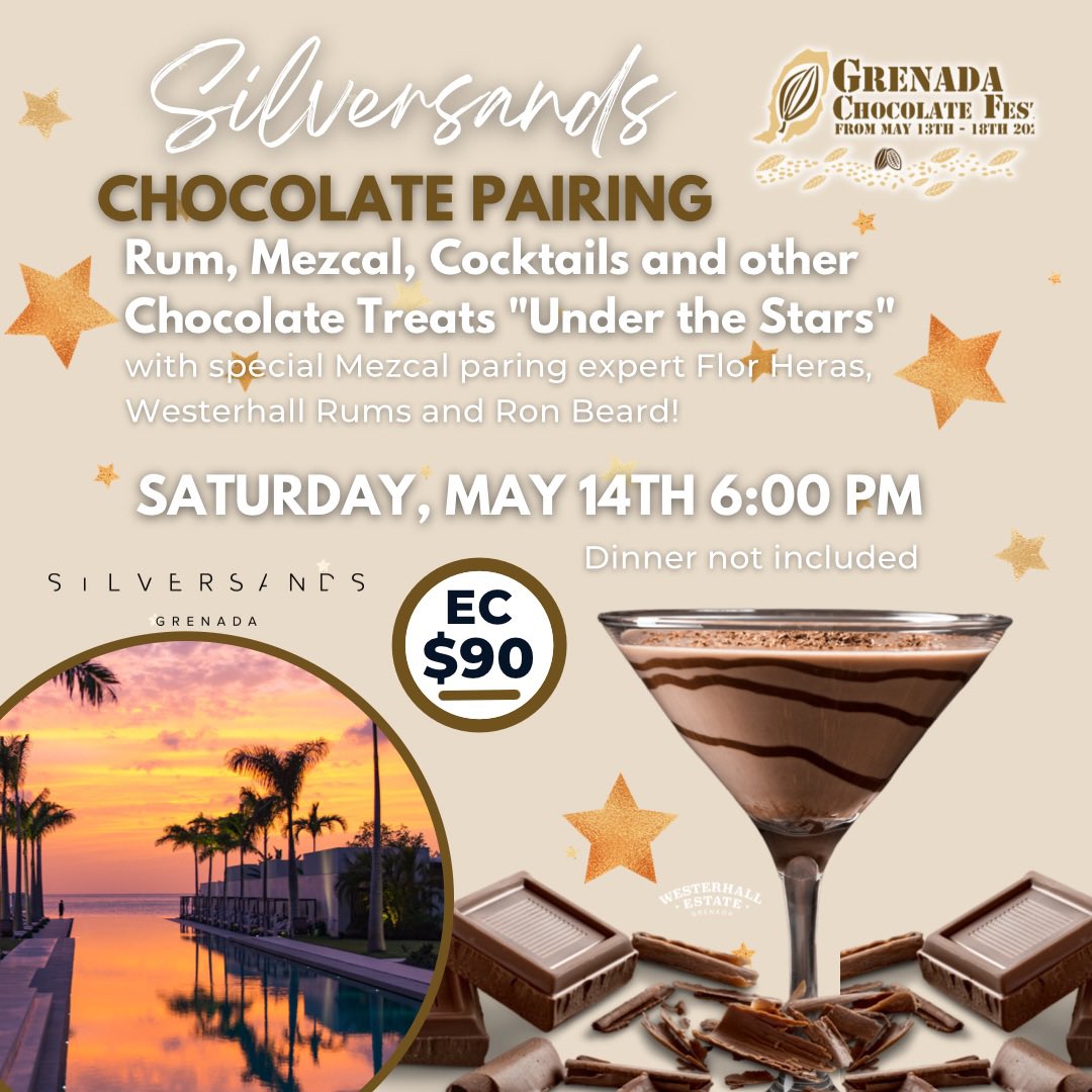 GrenadaChocFest's tweet photo. Today events! Join us for a #chocolatefamilyday @TrueBlueGrenada @DodgyDock and #chocolatepairing with #mezcal and @WesterhallRums @SilversandsLtd  thank you for sponsoring @EmbamexSL #floreheras #reinachocolatesoaxaca https://t.co/CyyUIykQs6