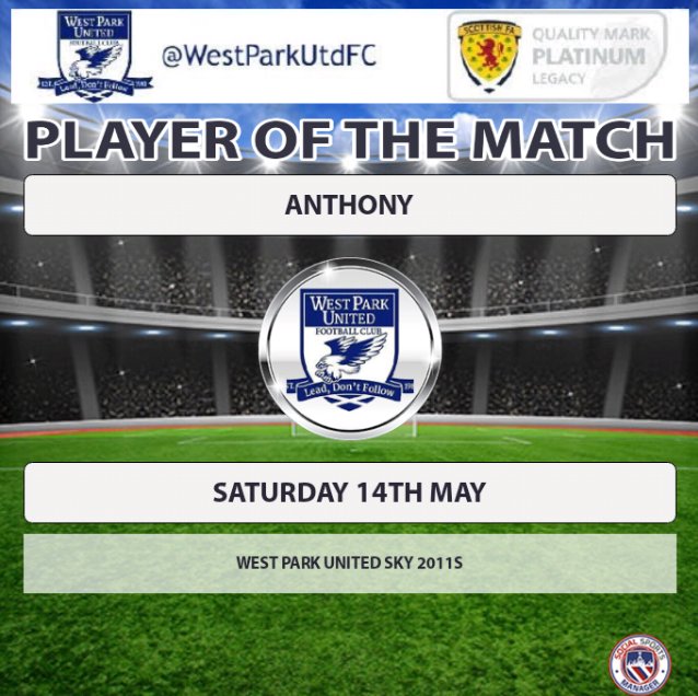 WestParkUtdFC's tweet photo. As the season gets near the end, a wee shoutout to all the facilities staff who look after the pitches. Nice touch from West Park United 2011 teams offering a small gift of appreciation to Wilma who looks after St Matthews in #Bishopbriggs
Player of the match today was Anthony 👏 https://t.co/IFIDkvIHKg