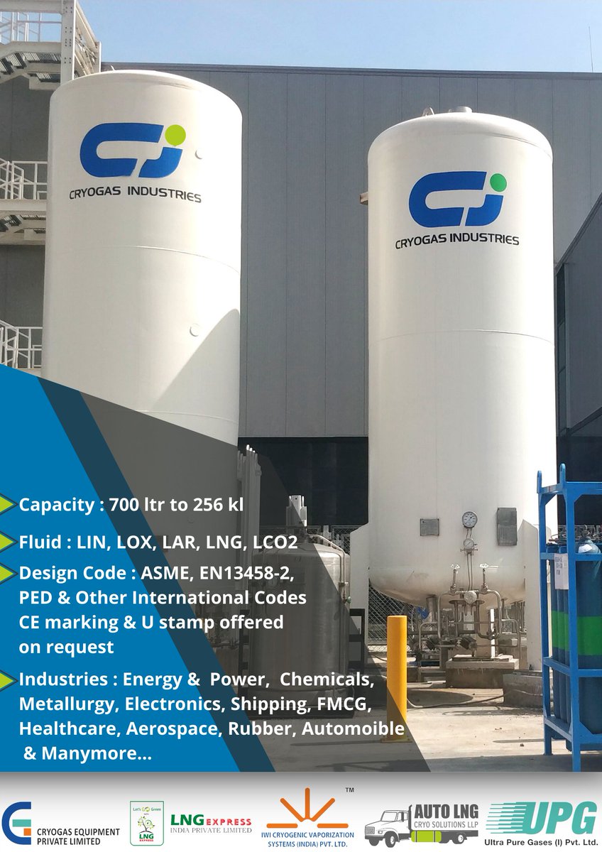 cryogas_india's tweet photo. #CRYOGAS offers a complete range of cryogenic equipment and services including tanks, Vacuum Pipelines, #Vaporizers, and #cryogenic turnkey solutions by identifying Customer needs &amp; expectations to provide timely solutions and satisfy the demand. https://t.co/YKgbYqDVad https://t.co/PGKHDqre1F