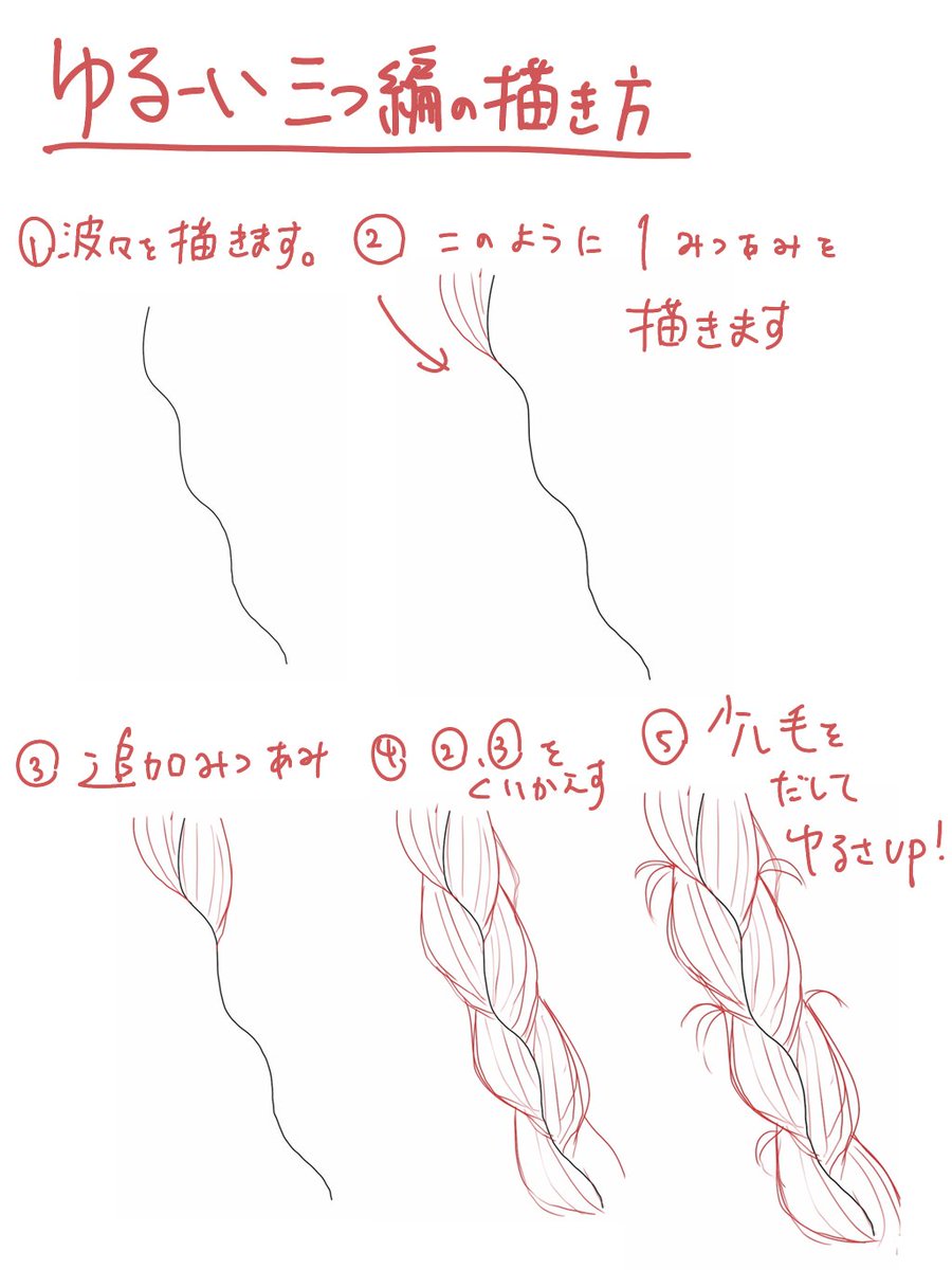 ゆるい三つ編みの描き方!
これは本当に描き方が大事 