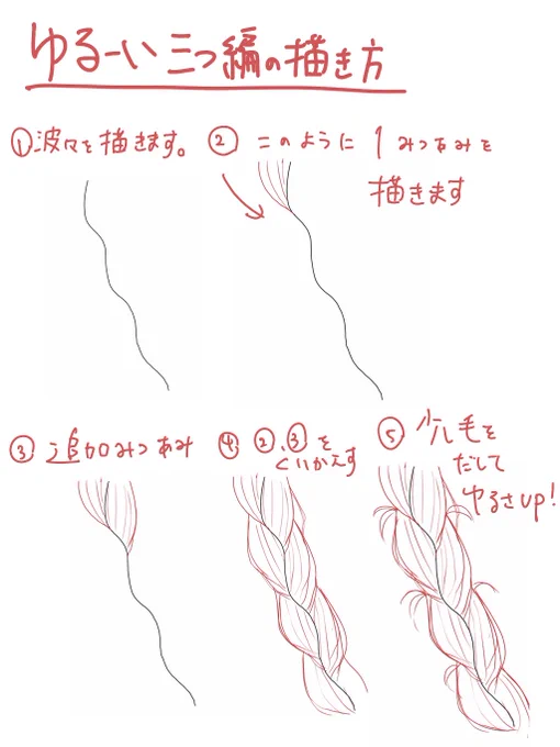ゆるい三つ編みの描き方!
これは本当に描き方が大事 