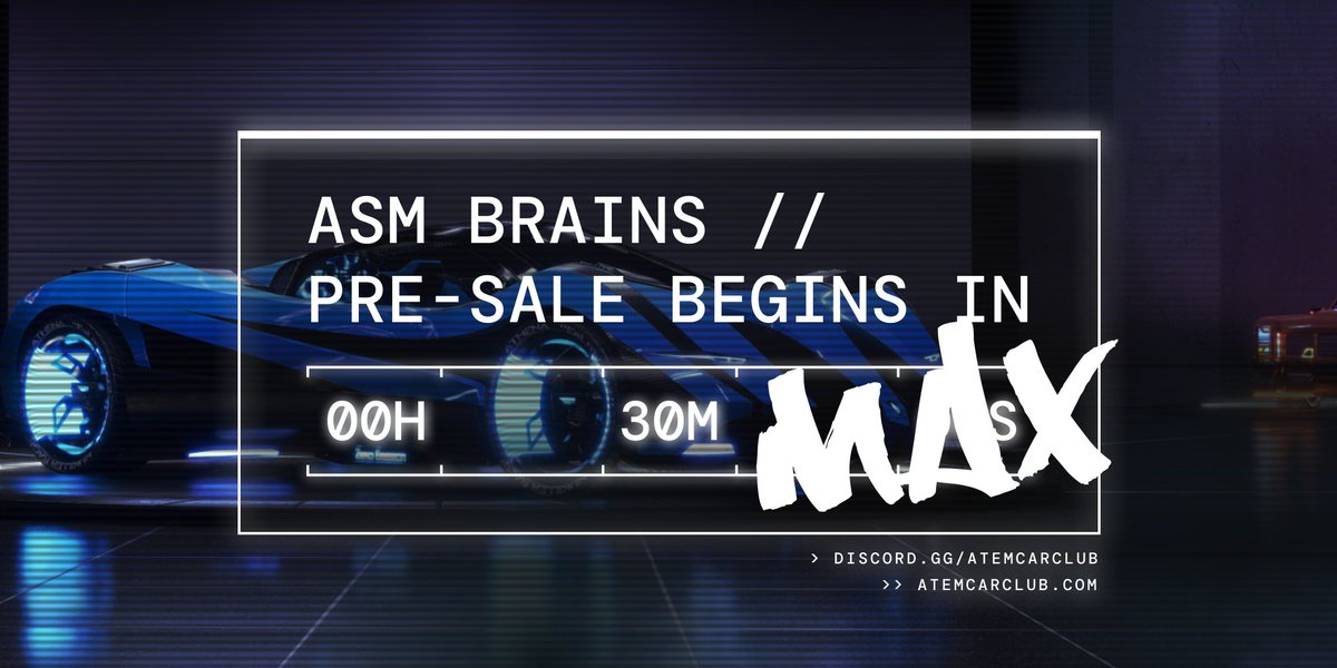 ATEMCarClub's tweet photo. The ATEM Car Club membership pre-sale begins in 30 minutes MAX!
π¨We will only be posting mint link in here & Discord Announcement channel π¨ https://t.co/9jcDirR1tk
#ATEMCarClub #ATEMMembership https://t.co/GnruniWGHj