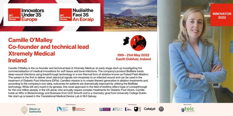 uniofgalway's tweet photo. Congratulations to @camille_sylver, Co-Founder Xtremely Medical, who was announced as one of this years MIT 2022 Innovator under 35. Camille will pitch during the Dragons Den event at the #FutureofTechConference 👉￼https://t.co/gURmrACRm3
#Innovators35Europe #Nuálaithe35AnEoraip https://t.co/YhtbQH9vYT