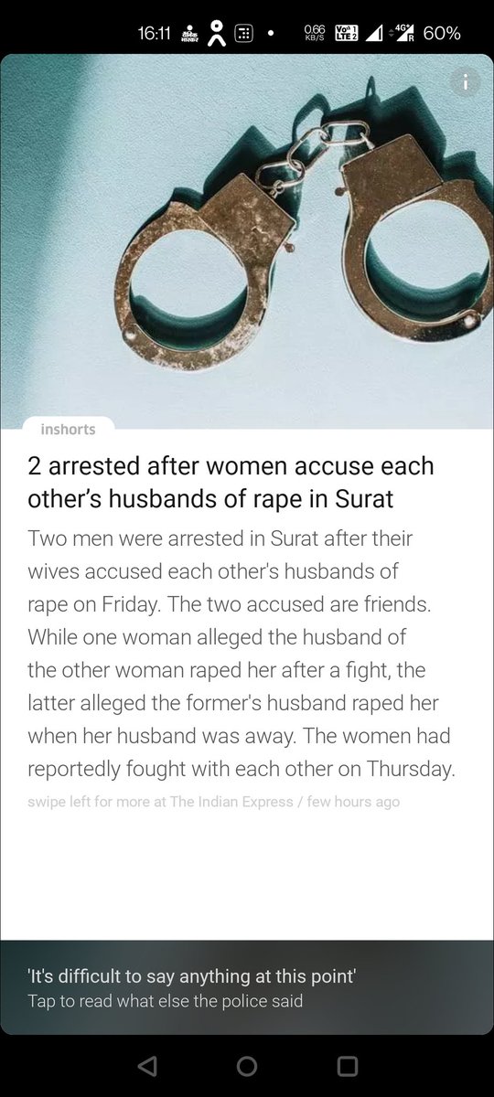 दो महिला– दोनो महिलों ने एक दूसरे के पतियों पर #RAPE के आरोप–प्रत्यारोप लगा दिया।
अब वह दोनो पति  Arrest हो गए और जेल भेज दिए गए।दो पुरुष Jail मे अपने–अपने किस्मत पर बैठे खून पीने वाली डायनों को कोस रहे।
#FakeRape #ScoreSettel #Extortion
#blackmailslave #Fake498A #FakeDV