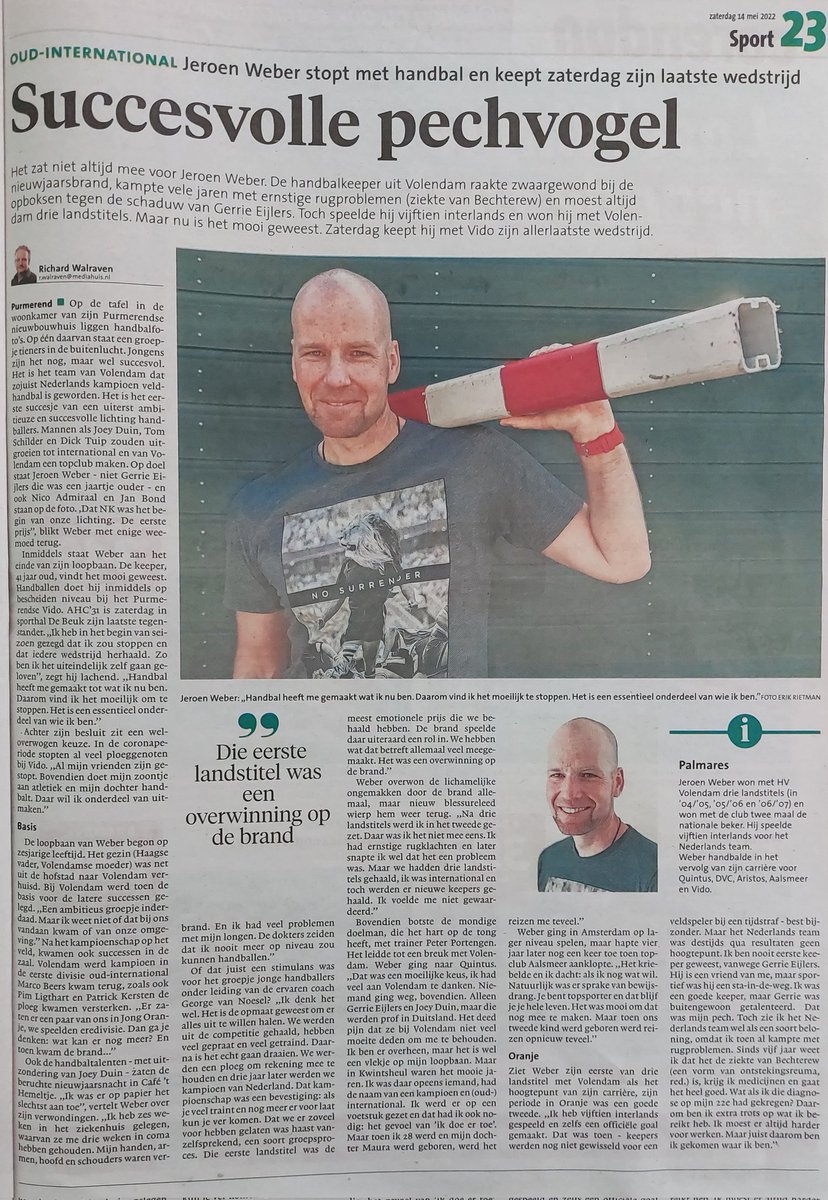 Bedankt iedereen die mij gevormd hebben tot wie ik ben. Waaronder ook <a href="/rbroeck10/">Ruud van den Broeck</a> @Renehandbal #laatstewedstrijd #indevolière #handbal #keeper #vanavond21.40uindeBeukPurmerend