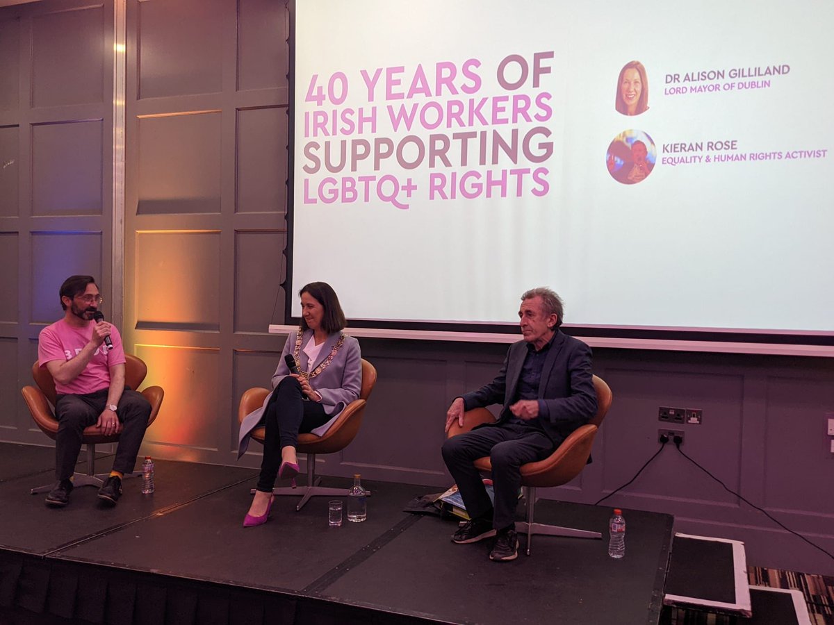LordMayorDublin's tweet photo. A privilege to share the stage with the incredible @kieranarose yesterday at @dublinpride #PrideAtWork22 event. We discussed how trade unions have been central to the fight for LGBT+ rights. 🏳️🌈🏳️⚧️ https://t.co/KAjGlGVRRv