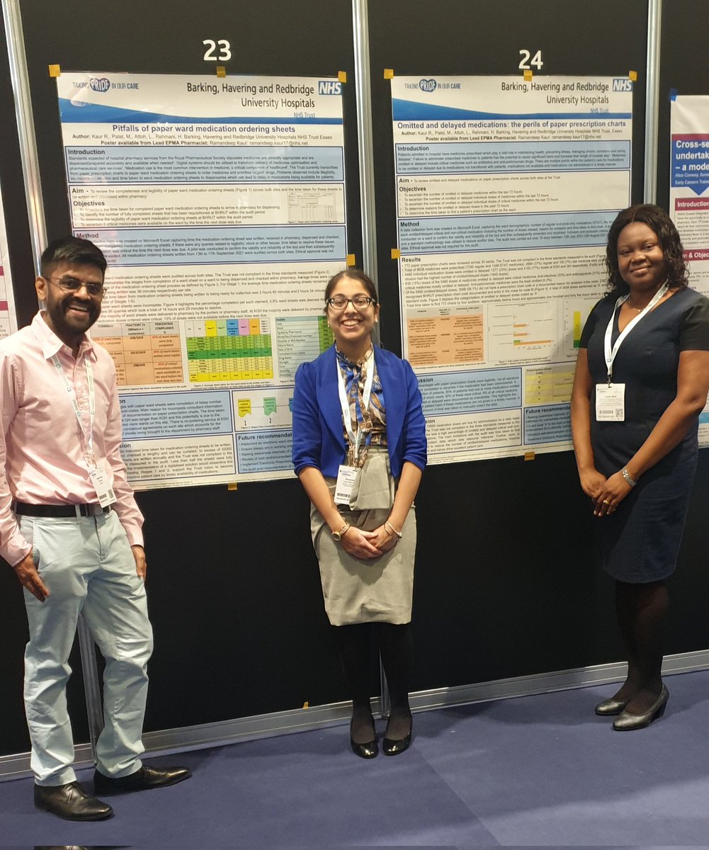EPMA Team representing <a href="/BHRUT_NHS/">BHRUT NHS 🏥</a> <a href="/CPCongress/">Clinical Pharmacy Congress</a> with 2 posters. Omitted &amp; Delayed medications &amp; Pitfalls of paper ward medication ordering sheets. Great to see our audit work on show #CPCongress <a href="/digitalbhrut/">@BHRUT_Digital</a> <a href="/AttohLynda/">Lynda Attoh</a> <a href="/Dionerog44/">Dione</a> <a href="/StrokeDSinha/">Devesh Sinha</a> <a href="/HalfordKathryn/">Kathryn Halford OBE, RN, RSCN 💙</a> <a href="/DrayanSarla/">Sarla Drayan</a>