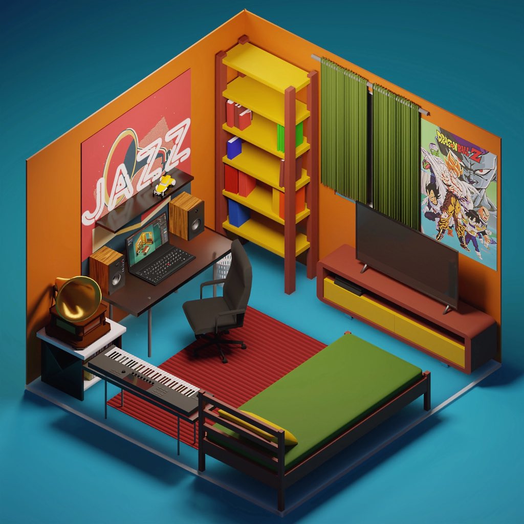 SiberianVP's tweet photo. Jazz hickey room) 

#Blender3d #lowpoly #3dmodeling #3dart #art #blender #surferhouse #render #cyclesengine #artblog #diorama https://t.co/gQugGWtDvQ