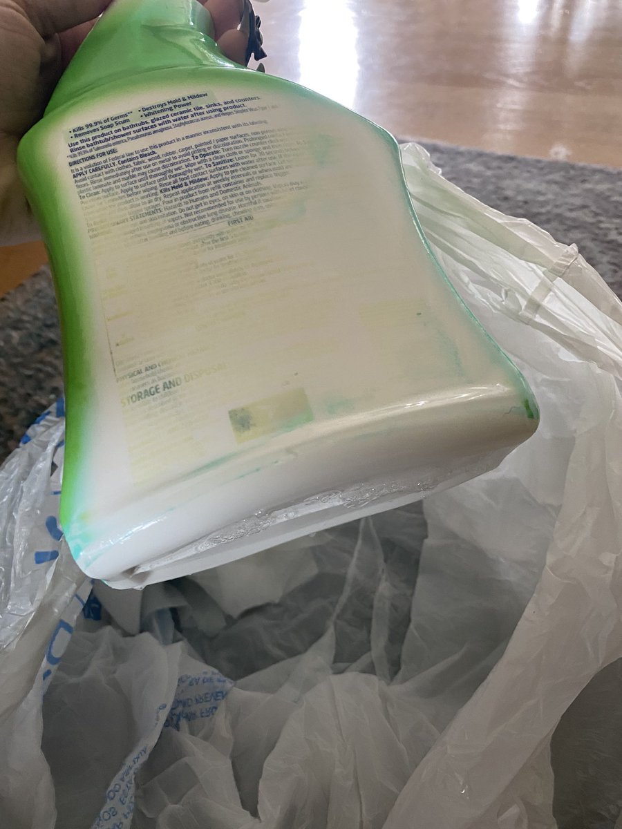 Never seen this before. Lysol with bleach eating through its own container?? <a href="/Lysol/">Lysol US</a> what the heck happened? #fail #cleaning
