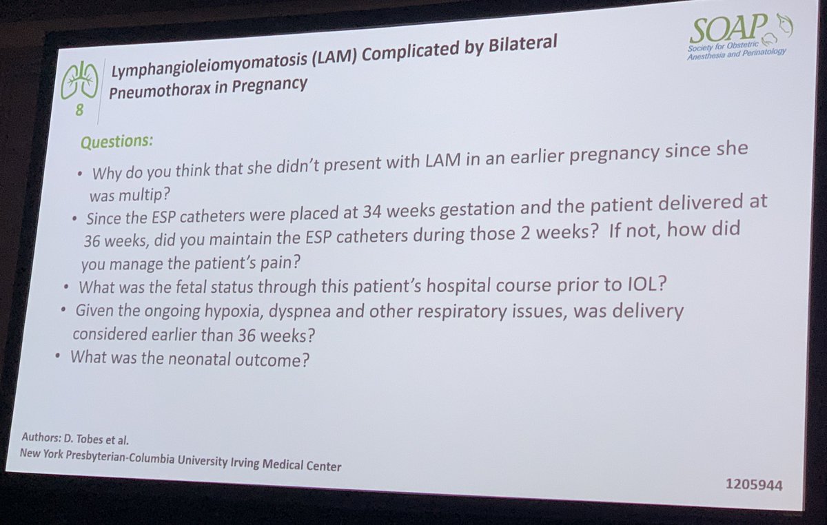 ruthi_landau's tweet photo. #SOAPAM2022 
#BestCaseReport 

#Case8 
#LAM presented by @ColumbiaObAnes @danieltobes 

(Patient provided written consent for her case to be presented at @SOAPHQ)

Thank you to our #ObAnes fellows Drs. Kim, Thompson &amp; Tobes for their outstanding care 🙏🏻 https://t.co/OtopMOB9wv
