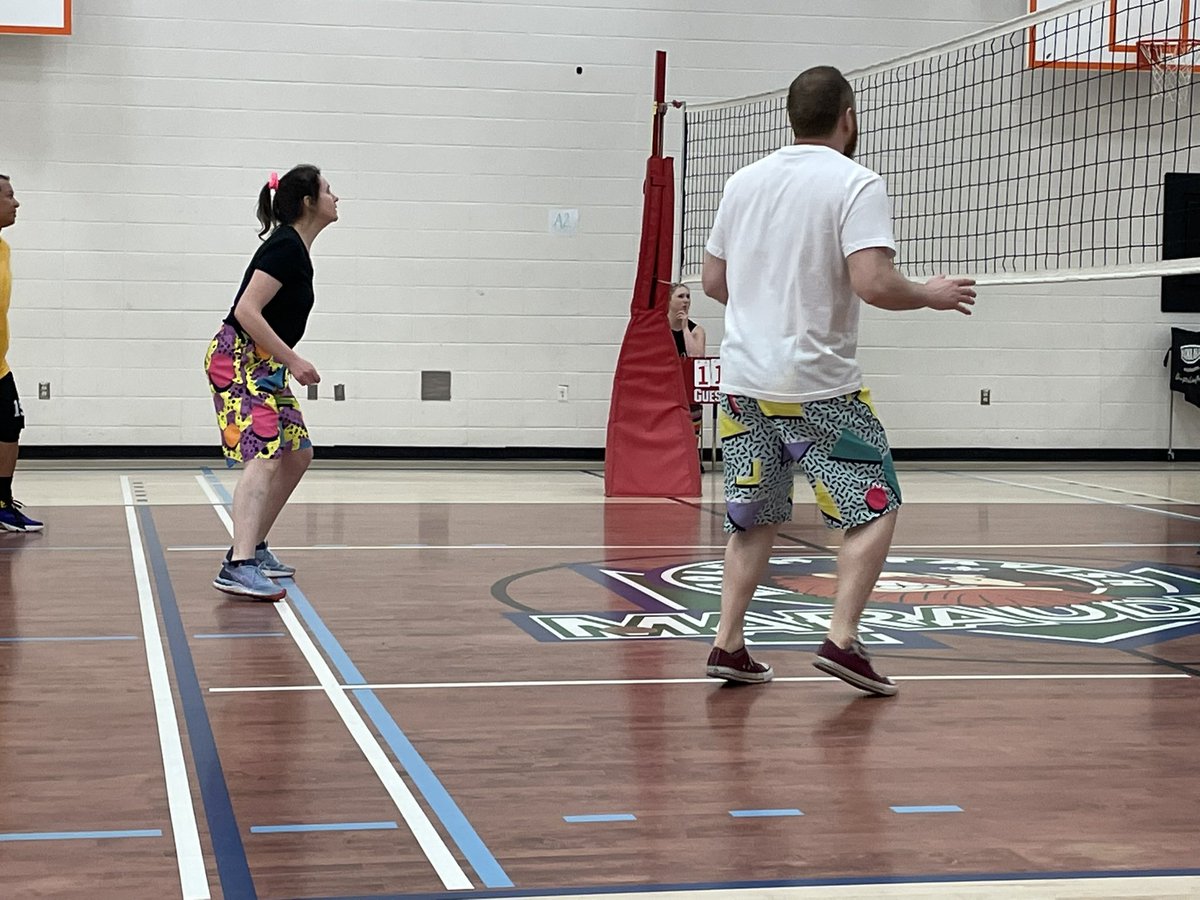 MerrieRae's tweet photo. Team “Saved By the Bell” - What came first, the name or the outfit? And where does one get those shorts? @thickwoodArts @Dickinsfield #StaffWellness FMPSD Annual Staff Volleyball tourney https://t.co/xSexmovrkC
