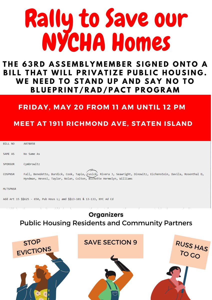 ramonathemona's tweet photo. We’re going on a citywide tour to target anyone ignoring tenants and supporting the Blueprint Trust! Join us to #savesection9 in #nyc #bronx #queens #statenisland #brooklyn #nycha #publihousing #fundsection9 #removeruss also save the date cause we headed to #WashingtonDC share! https://t.co/KjFAyK0I4p