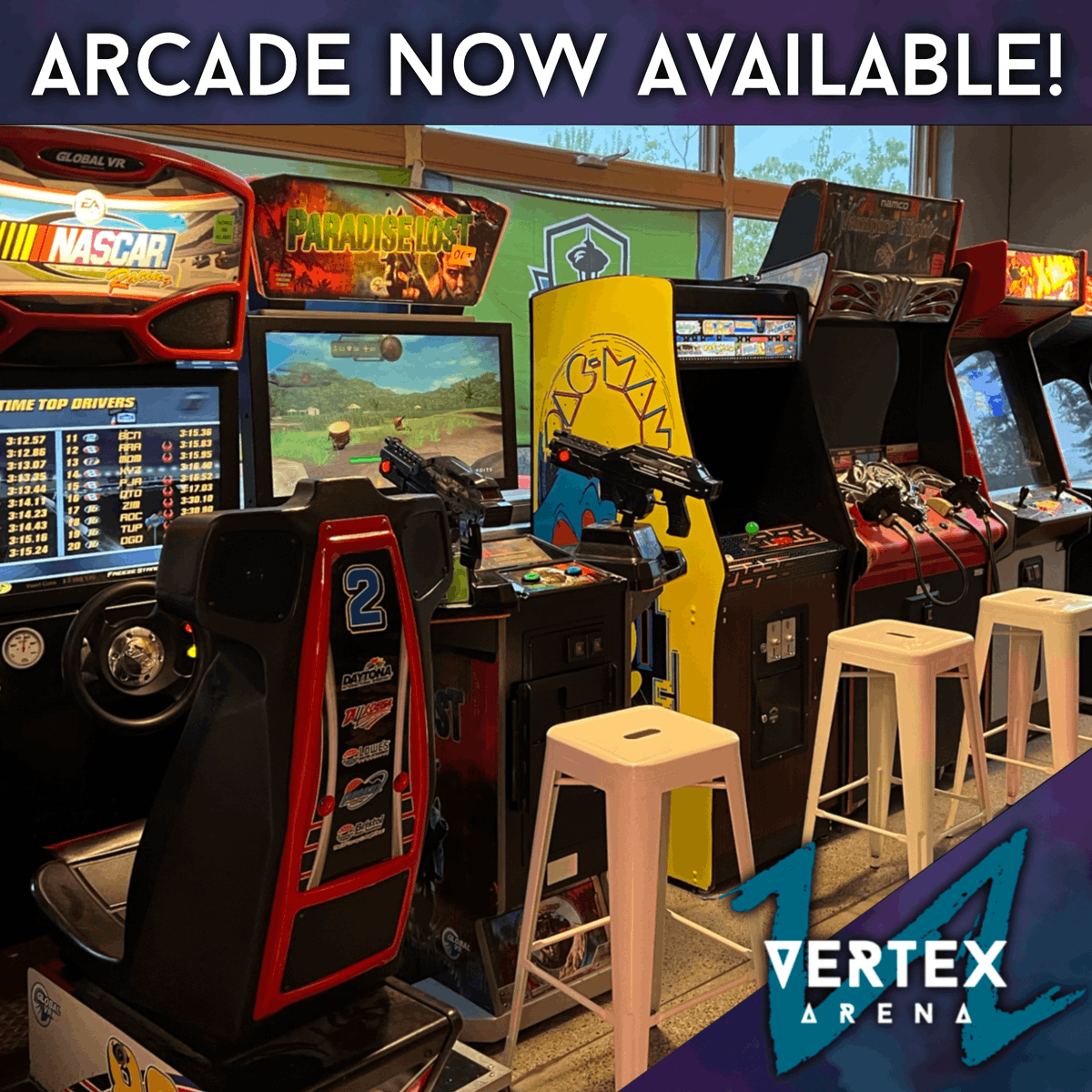 vertexarena's tweet photo. Relive the good old days with our new arcades! Open at 11 today! 
#Vertexarena #Redmondwa #localbusiness https://t.co/RwGRdkYJTK