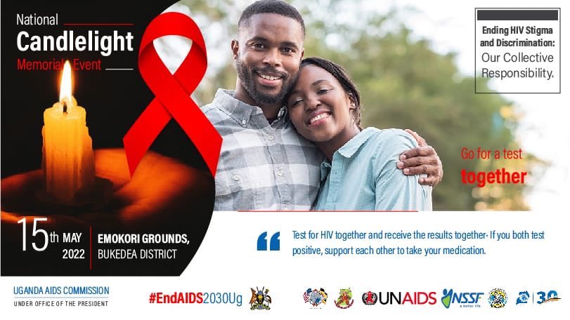 Tomorrow is the National Candlelight Memorial Event for Victims of HIV/AIDS..
Venue: Emokori Ground,Bukedea District.
Test and take action .
#EndAIDS2030Ug