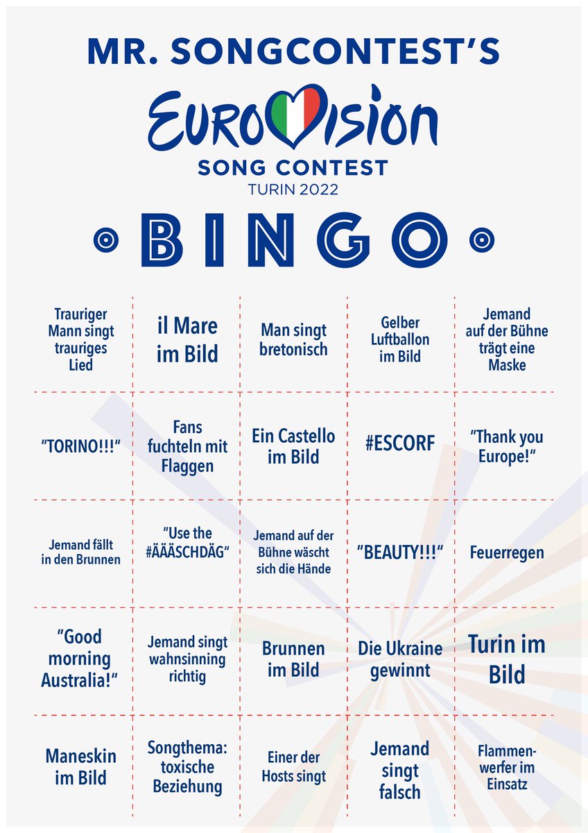 #ESCORF für s Mitkommentieren und für den gesteigerten Spass mein Bingo Zettel zu Eurer geschätzten Verfügung! #eurovision