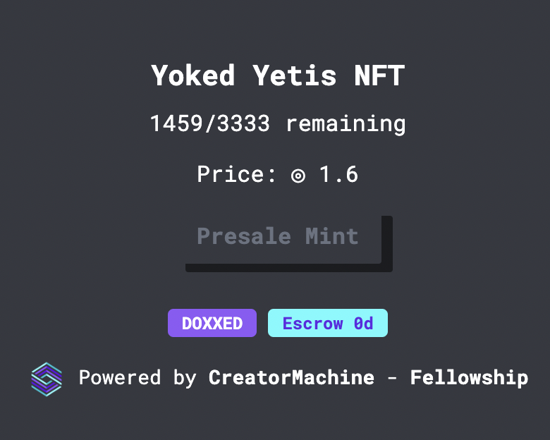 YokedYetis's tweet photo. NEARLY 2K MINTED IN WHITELIST PRESALE IN A BEARISH MARKET. WHAT. THE. FCK. YETIS. 😈 https://t.co/MRxe3vxoMf
