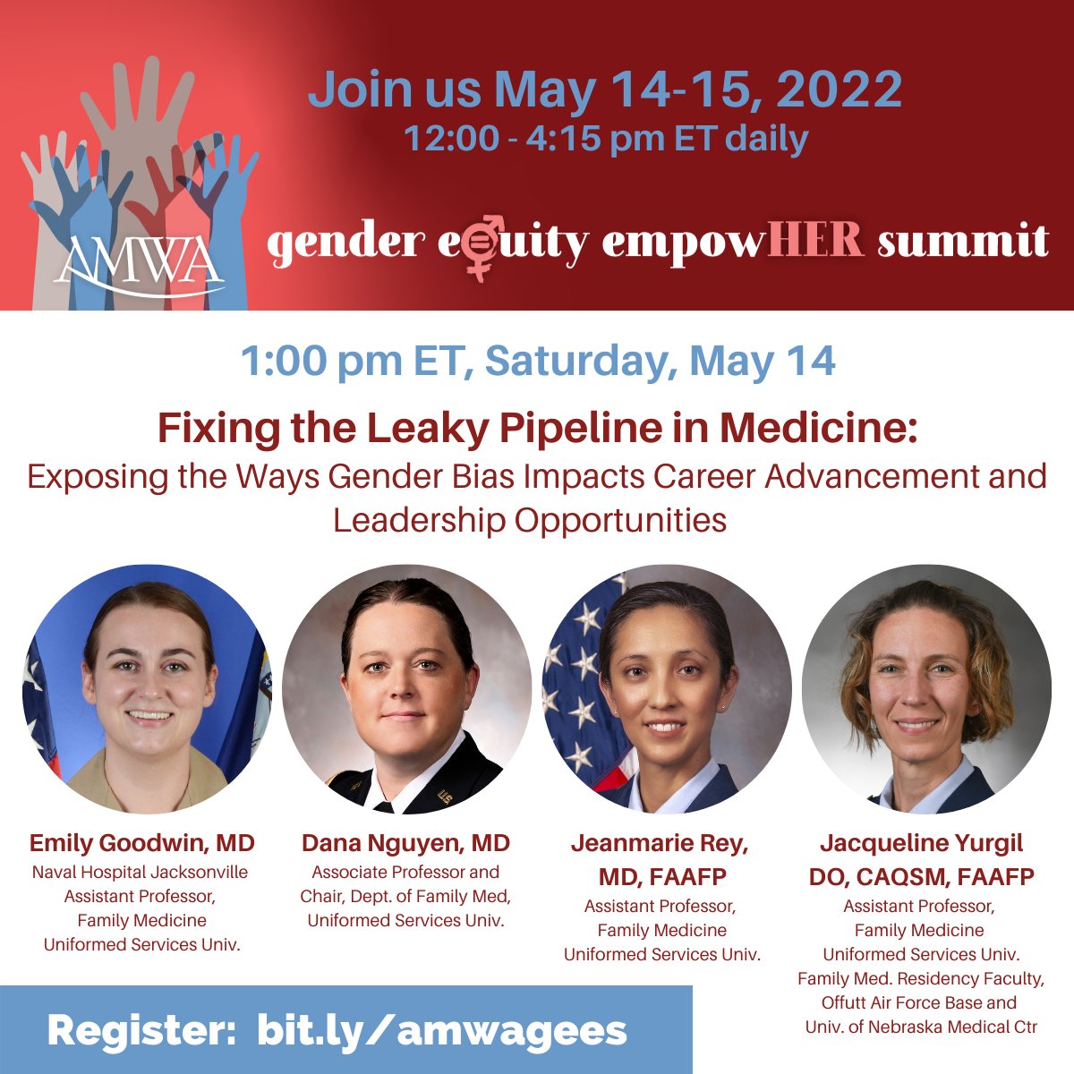 1:00 pm ET today at AMWA Gender Equity EmpowHER Virtual Summit: <a href="/DRNguyen97/">Dana R. Nguyen, MD</a> @MHSWomenMDs  + Drs. Yurgil &amp; Goodwin or get recording bit.ly/amwagees #MedTwitter @ELAMProgram @EquityDocs <a href="/GEMSAlliance/">GEMS Alliance 🇺🇦</a> @WIMSummit <a href="/TheWINSummit/">The WIN Summit</a> <a href="/SWHR/">SWHR</a> <a href="/WIO_WomenInOpht/">WIO</a> <a href="/FMWCanada/">FMWCanada</a> <a href="/APAMSA/">APAMSA</a>