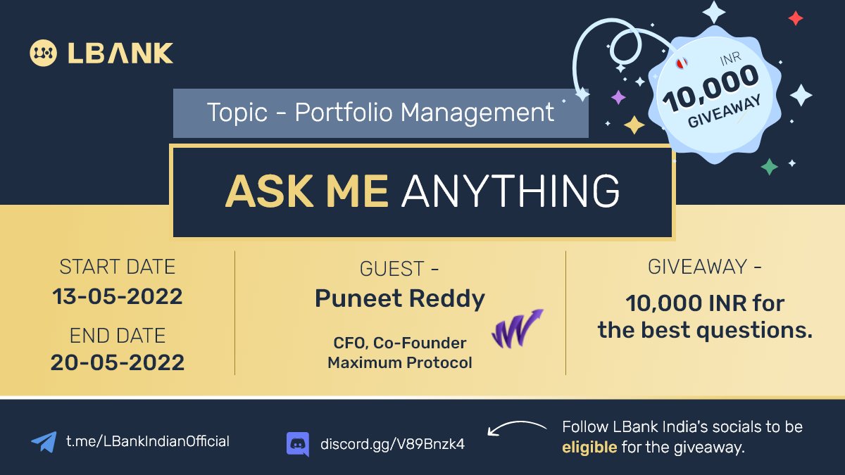 LBankSouthAsia's tweet photo. 🔥 LBank x Maximum Protocol AMA! 🔥

Meet Puneeth Reddy of @m3p_finance 

Ask him all the questions about how to construct and optimise crypto portfolios! Even during crashes! 

🚀 Ten best questions to win 10,000 INR! 🚀 https://t.co/x2LhUeNpdY