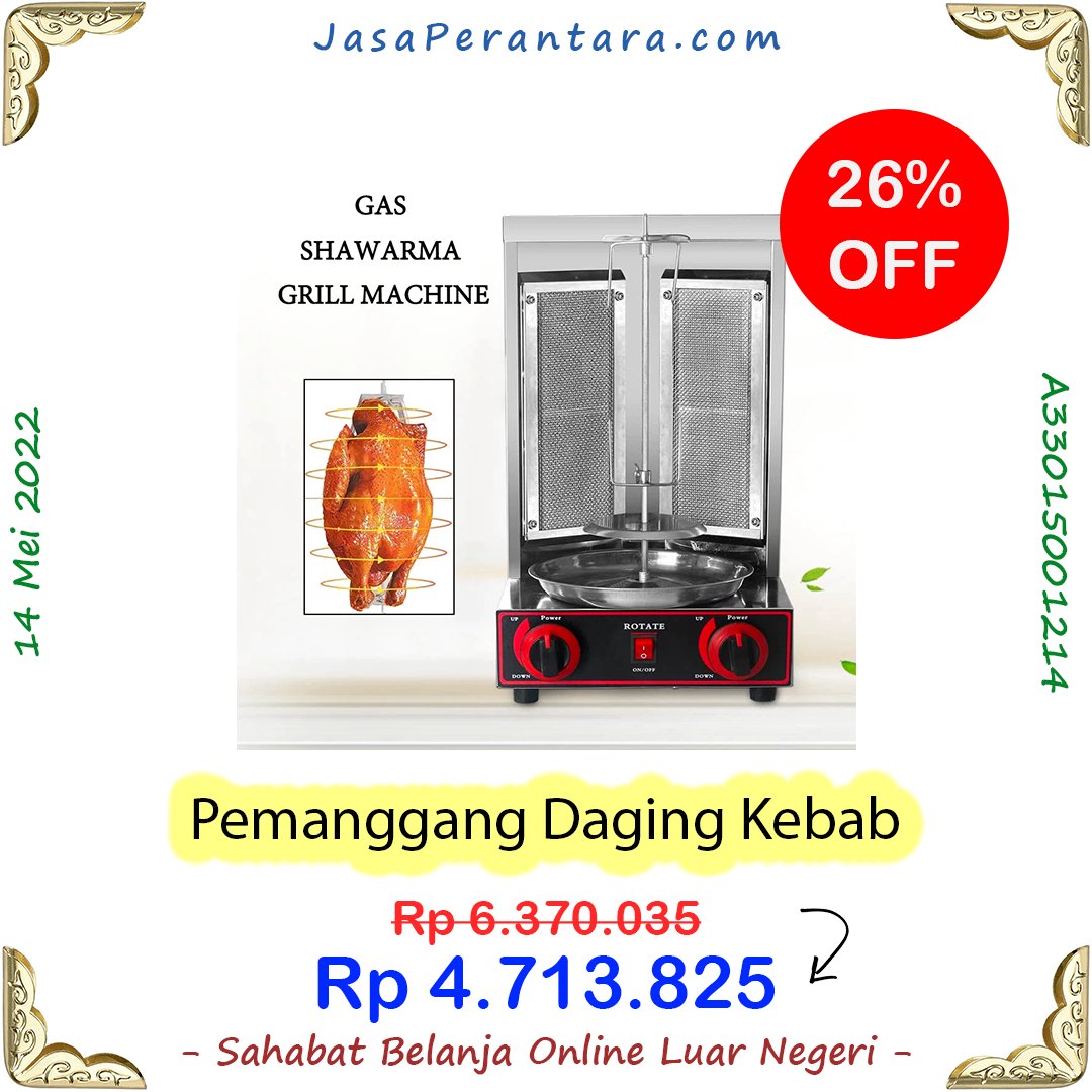 JasaPerantara's tweet photo. Pemanggang Daging Kebab 14 Mei 2022. Diskon 26% hanya Rp 4.713.825.

Pemesanan : https://t.co/MoLxvAToGV

Detail Produk : https://t.co/mVfgRCSQkw

#pemanggang #daging #kebab #shawarma #grill #machine #gas #broiler #doner #vertical #automatic #rotating #bbq #fast #heating https://t.co/dPcQxVF5Br