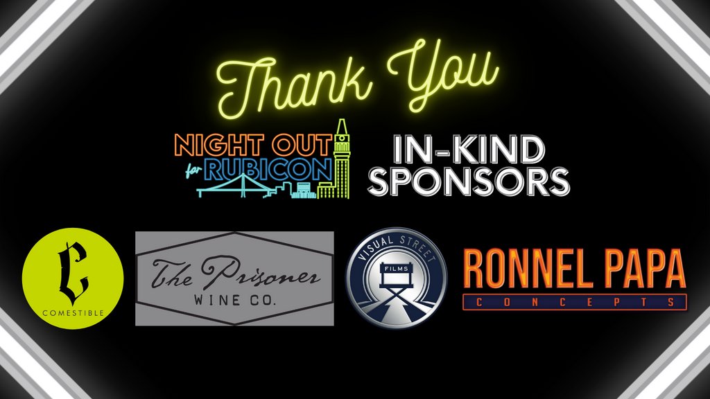 Rubicon Programs (@rubiconprograms) on Twitter photo Thank you to <a href="/ComestibleSF/">Comestible Catering</a>, <a href="/PrisonerWineCo/">The Prisoner Wine Company</a>, <a href="/visualstreettv/">Visual Street 3.0</a>, and Ronnel Papa Concepts for being in-kind sponsors of #NightOutForRubicon!
If you missed this special event Thursday, you can still give to support Rubicon's programs at give.classy.org/NOFR22.
#ThankYou #NOFR Thank you to <a href="/ComestibleSF/">Comestible Catering</a>, <a href="/PrisonerWineCo/">The Prisoner Wine Company</a>, <a href="/visualstreettv/">Visual Street 3.0</a>, and Ronnel Papa Concepts for being in-kind sponsors of #NightOutForRubicon!
If you missed this special event Thursday, you can still give to support Rubicon's programs at give.classy.org/NOFR22.
#ThankYou #NOFR