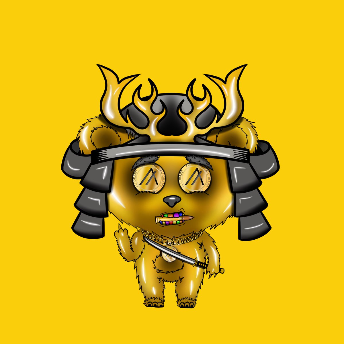 SgtHoov's tweet photo. The #GoldenSamurai Bear, Algo eyes and chain. 🤌🏻 https://t.co/FbDJMLSjJS