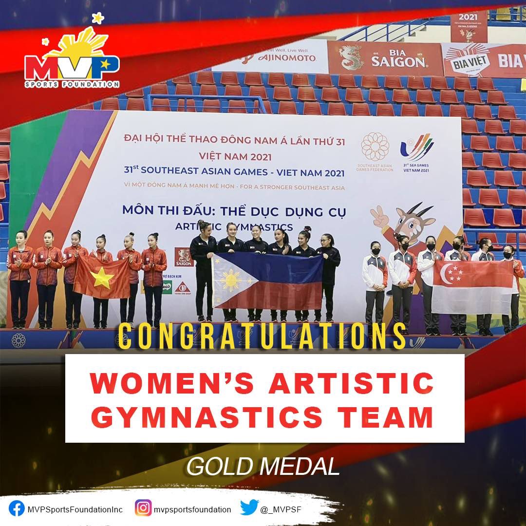 mvpsfph's tweet photo. 🥇 FOR WOMEN’S ARTISTIC GYMNASTICS! 🇵🇭
Congratulations to our women’s artistic gymnastics team for snatching the gold medal in the 31st Southeast Asian Games in Hanoi, Vietnam! 🇵🇭💪🥇
Follow us on our social media handles! IG/FB/Twitter👉🏼 mvpsfph
#MVPSF
#ParaSaAtleta https://t.co/sYwf0V4m4d