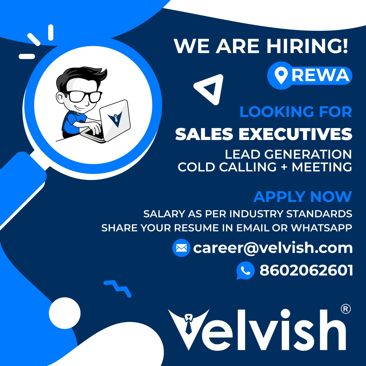 VelvishGlobal's tweet photo. 📢 We are hiring SALES EXECUTIVES in REWA ❗ Great opportunities don't come everyday so if you are a good fit for this job profile then email your resume now at career@velvish.com or WhatsApp at 8602062601 🤩
‍‍‍‍‍‍ ‍‍
#velvish #digitalagency #hiring #rewa #salesexecutives https://t.co/9KTmk5lXe7