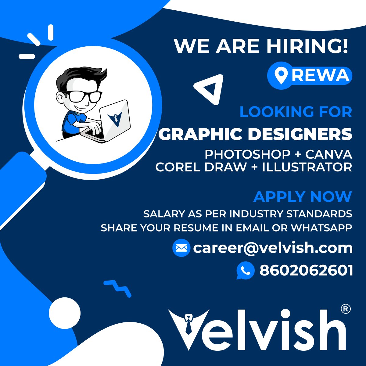VelvishGlobal's tweet photo. 📢 We are hiring GRAPHIC DESIGNERS in REWA❗ Great opportunities don't come everyday so if you are a good fit for this job profile then email your resume now at career@velvish.com or WhatsApp at 8602062601🤩
‍‍‍‍‍‍ ‍‍
#velvish #digitalagency #hiring #rewa #graphicdesigners https://t.co/7nmrgdaU2d