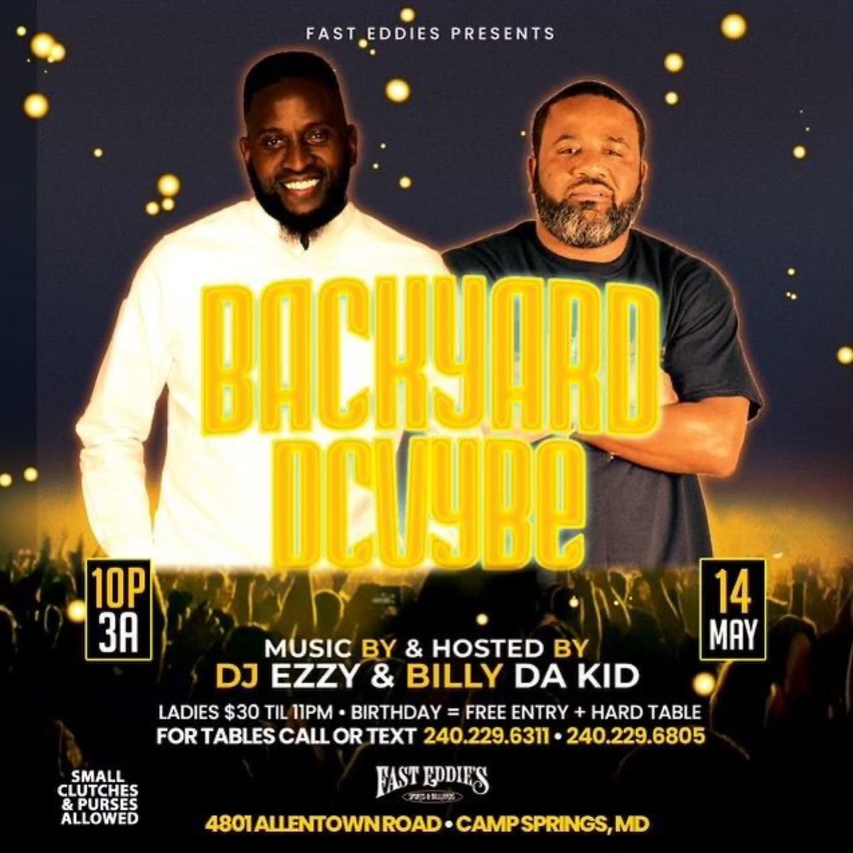 GoGoRadio_TV's tweet photo. 🚨TONIGHT🚨
BACKYARD BAND
DCVYBE
SATURDAY MAY 14TH (10pm-3am)
@fasteddiesmd
4801 ALLENTOWN ROAD
CAMP SPRINGS, MD
Free Bday Tables @100ProofEntDMV 240-229-6311
LADIES - NO LARGE PURSES. ONLY SMALL PURSES ALLOWED
#100proofent #gogoradio #gogotv #gowinmedia https://t.co/hvfAkwKVpT
