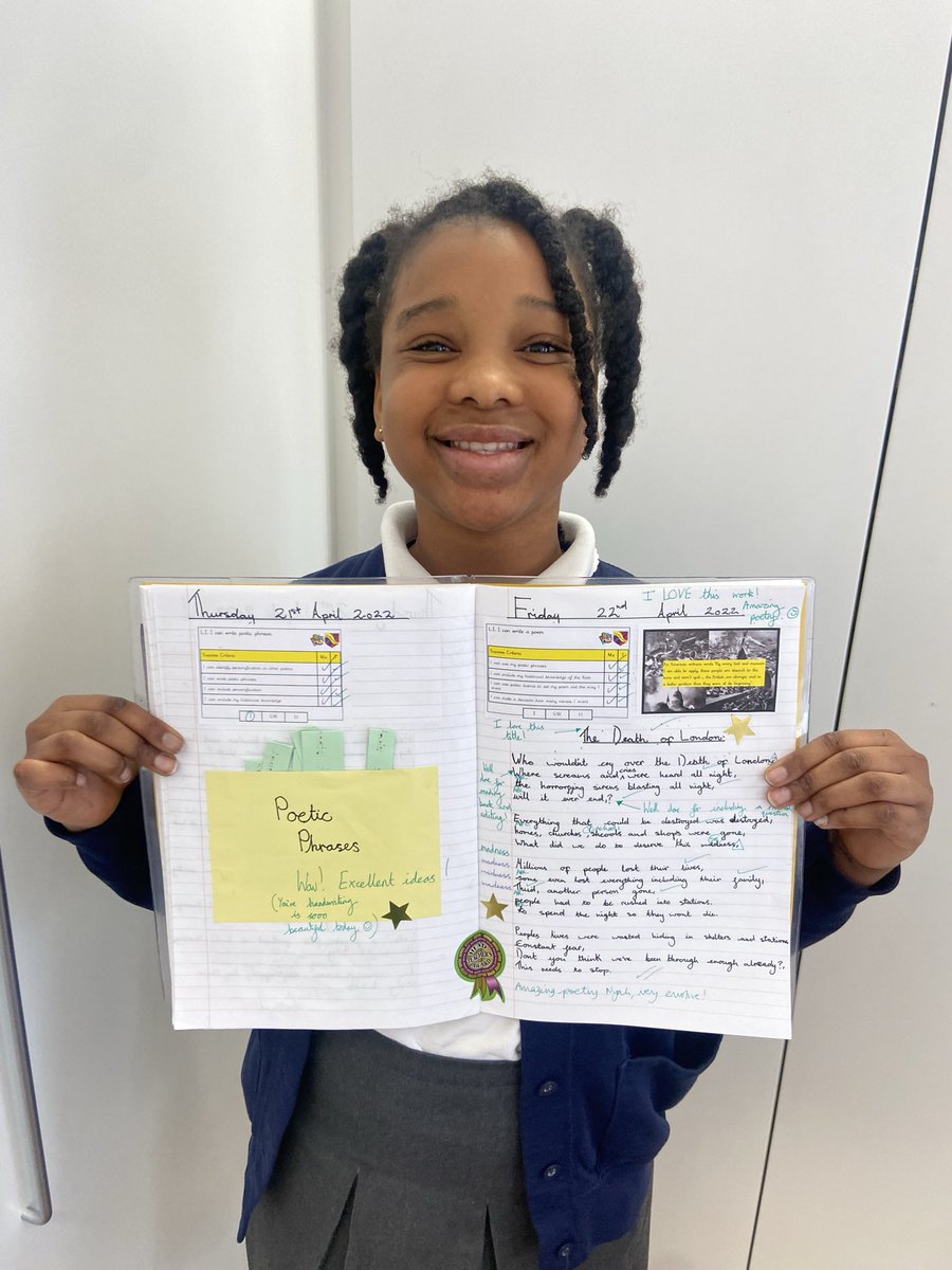 DeBeauvoirSch's tweet photo. A very proud #year6 writer! Well done, your poetry was emotive and descriptive #sycamoreclass #writing https://t.co/B2iuYfZOeA