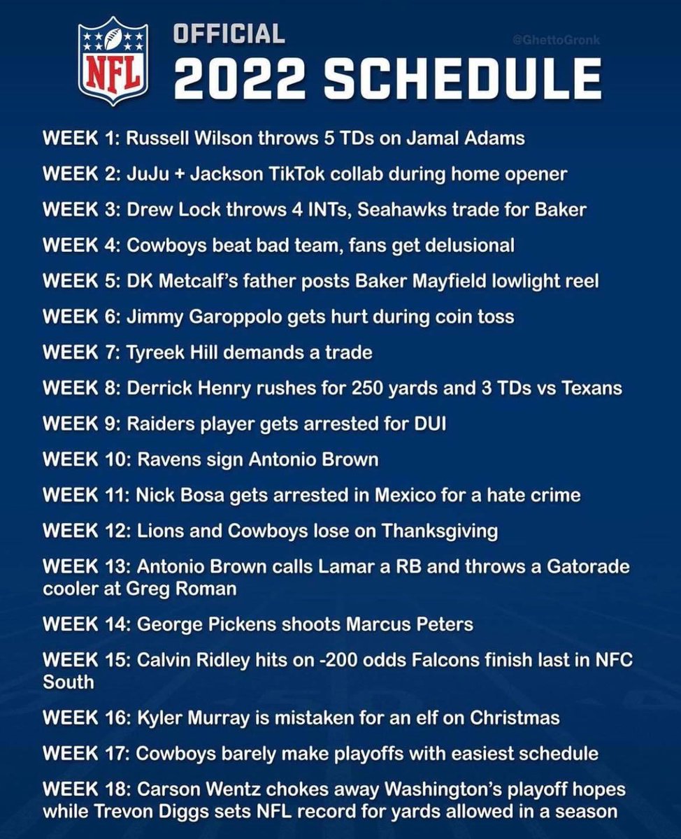 NoleUprising's tweet photo. The “Official” 2022 NFL Schedule has released, and the ManCave Sports Podcast will return in August to cover all your sports news, fantasy advice, and weekly picks! More info to come as we finalize the schedule and all the new aspects of the show brought by @OurChatInc https://t.co/SkATMMM2BZ