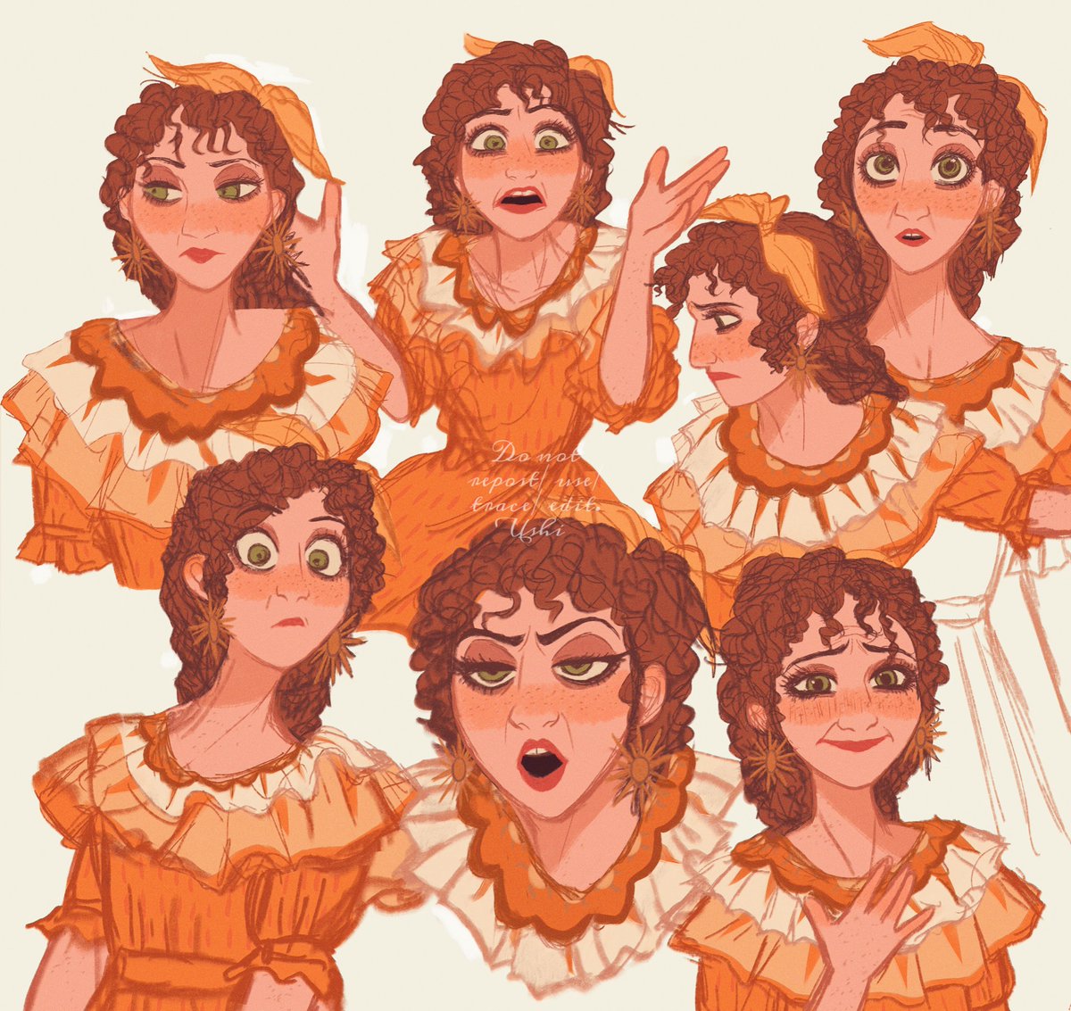 1girl dress earrings jewelry brown hair blush multiple views  illustration images