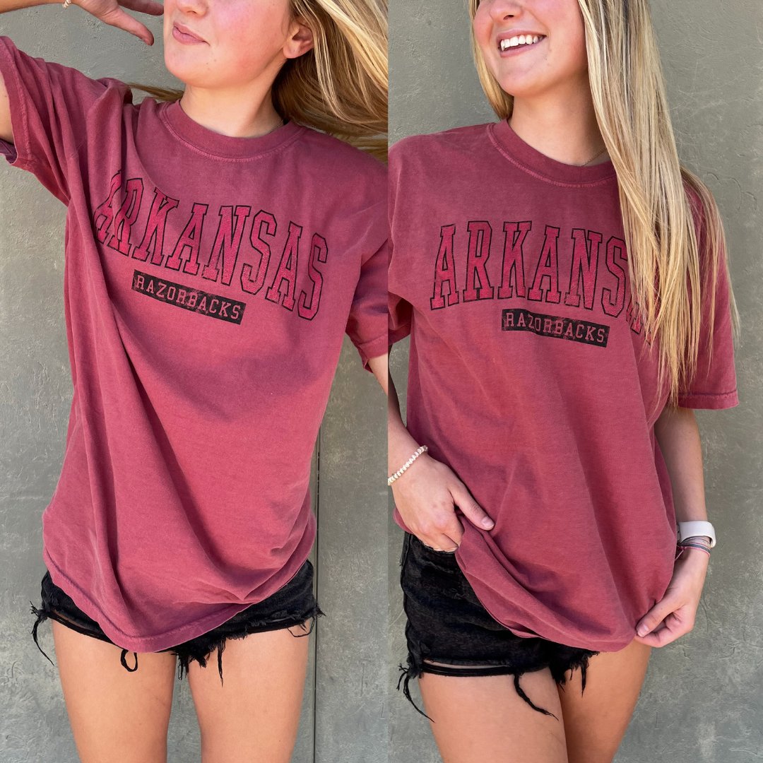 Just in time for tonights STRIPE OUT at Baum stadium!! NEW Red Arkansas Razorbacks Tee available now!